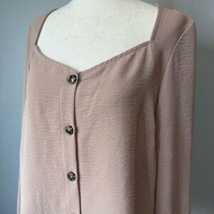 Gilli Taupe Long Sleeve Button Front Blouse Size M